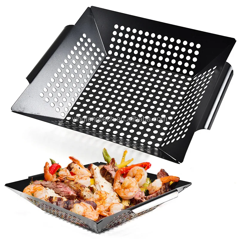 Golden Stainless Steel Square Barbecue Grill Basket Outdoor Barbecue