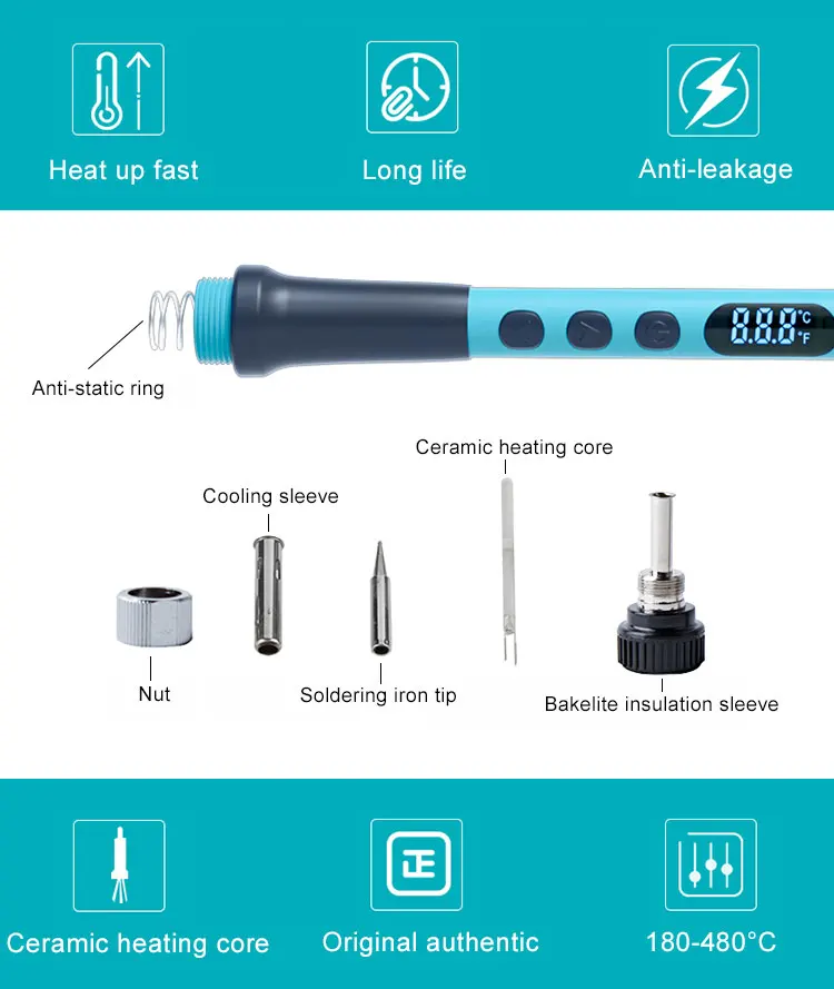 Bakon New BK607 Digital Display 90W Portable In-Line Soldering Iron Welding Tool