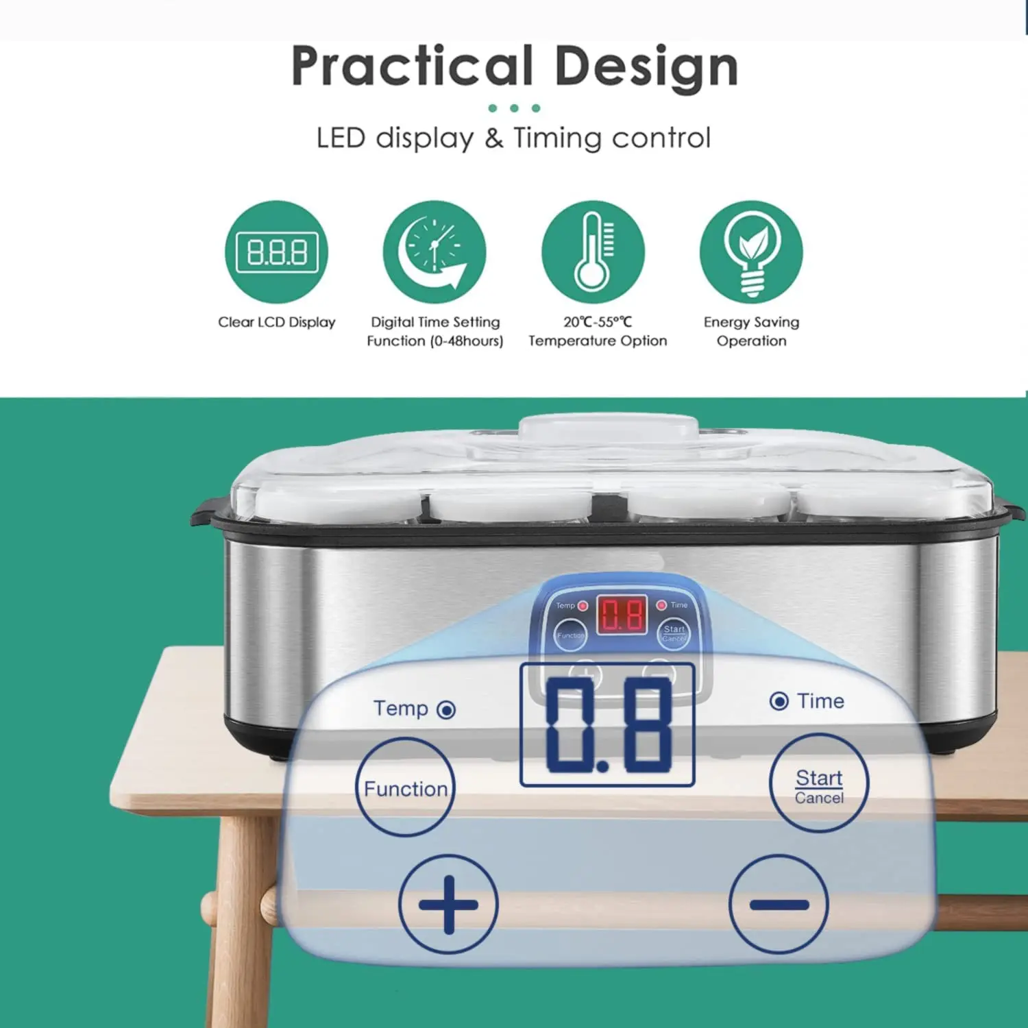 Yogurt Maker Temperature Control with LCD Display and 8 X 180ml Glass Jars Yogurt Maker Home
