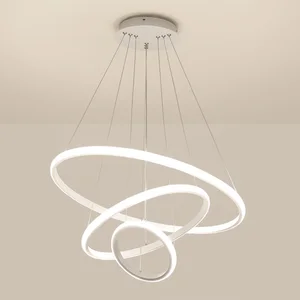 Hot Sell Round Suspended Ceiling White Design 3 Ring Acrylic 80 Living Room Modern LED Chandelier Light Pendant Lamp