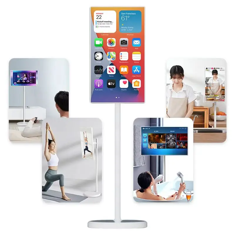 HotYeah 21.5" Portable Smart Android LED TV Touchscreen White Mobile Use for Kitchen Outdoor Trade Shows Includes Battery