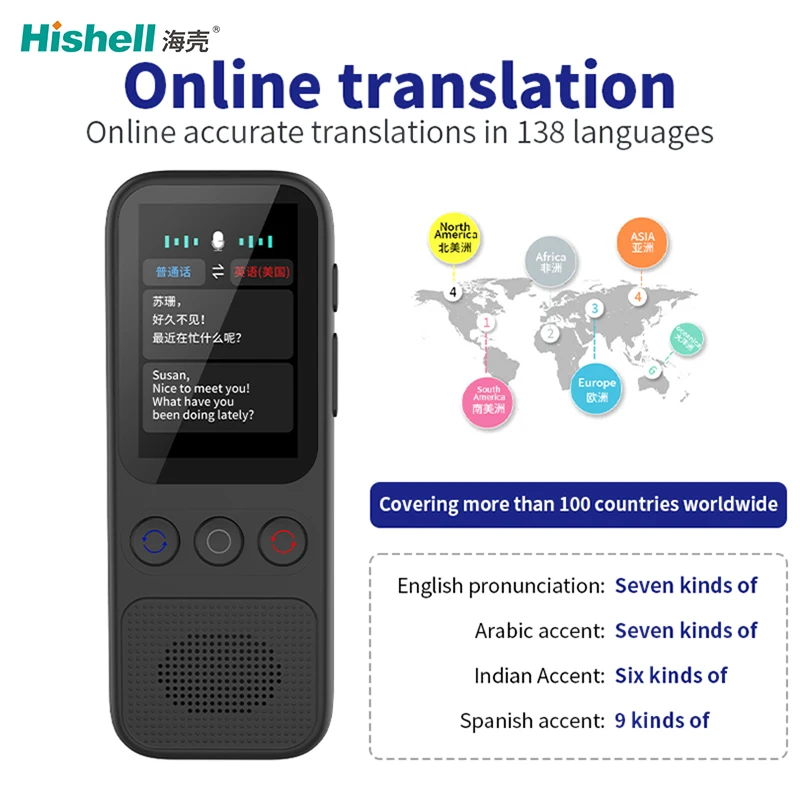 Hishell S80 スマート翻訳機 ブラック China Portable Smart Real-time Offline 17 Online 139