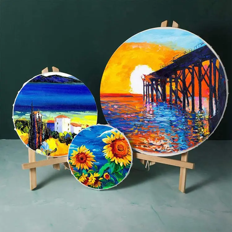 Custom Size Round Stretched Canvas Board with MDF Frame Waterproof and 1.5cm Thickness for Oil Acrylic Paints