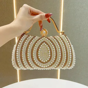 Women's Luxury Shoulder Bag Quilted Chain Shell Pearl Diamond Design Polyester Lining Mini Clutch Evening Bags Wedding Handbags