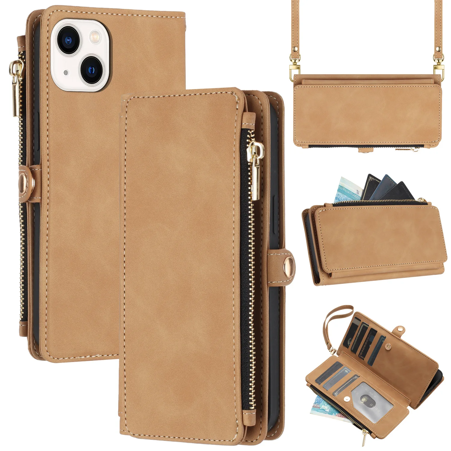 Laudtec PU Material Mobile Phone Case Cover Wholesale iPhone Mobile Phone Bag with Strap and Wallet Features