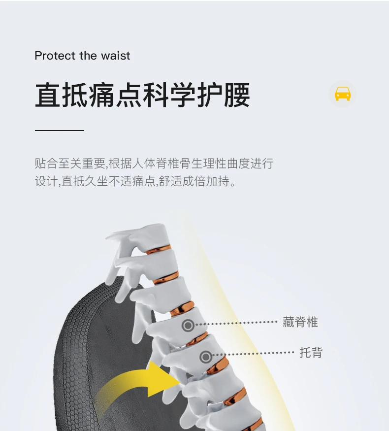 Temai Lumbar Waist Support Cushion High Resilient Memory Foam Cotton Alcandara For Tesla Model 3