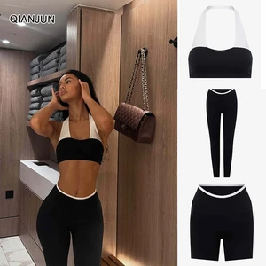 Wholesale Fitness 4 Piece Women Gym Yoga Wear Set Workout Seamless Bra Sports Suit Hoodie Yoga Set