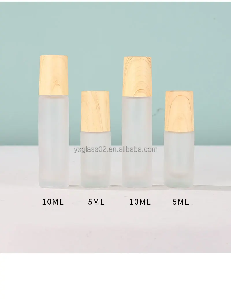 Roll On glass Bottle 5ml 10ml essential oil roller bottles skincare cosmetic packaging glass bottle with bamboo wooden cap factory