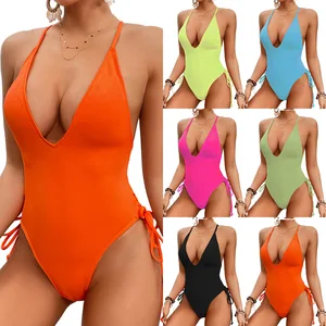 One Piece Swimsuit for Women Sexy Push up Deep V Backless Tie Breathable High Cut Swimwear