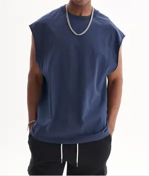 High quality men's sleeveless t shirts vest 100% cotton wash vintage undershirt singlet tank top for men