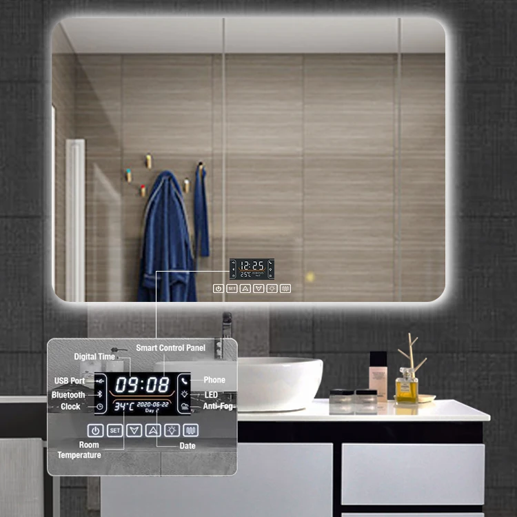 12V Touch Sensor Switch With Bluetooth& Defogging&Time Temperature Display function and Two Speakers for Bathroom LED Mirror