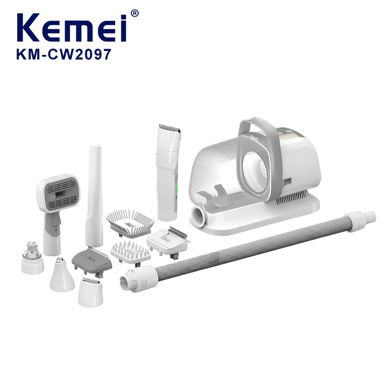 Kemei tondeuse électrique outils de toilettage ensemble d'aspirateur pour poils d'animaux Km-Cw2097 Kit de toilettage pour animaux de compagnie et tondeuse à cheveux sous vide