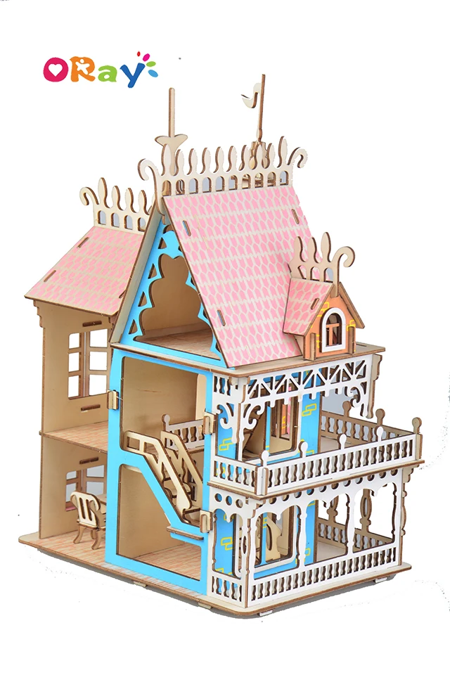 3D Puzzle Fantasy Villa Dollhouse Wood Construction Kit buy Educational DIY Toy