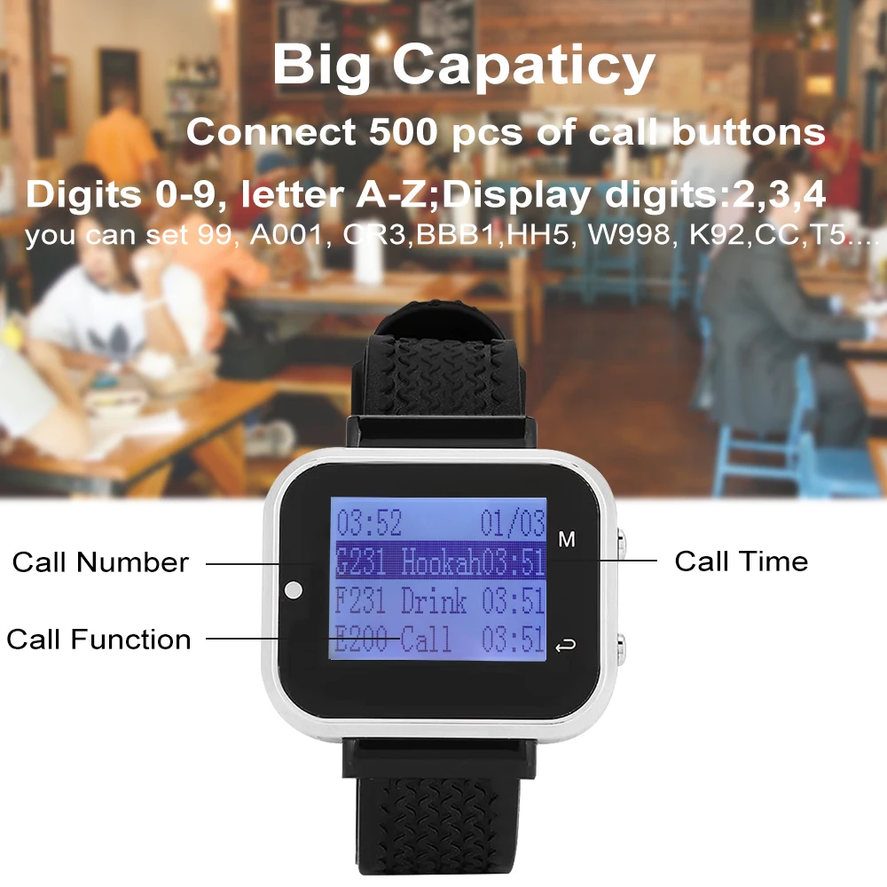Wrist Watch Receiver Waiter Wireless Wrist Watch Pager Call System Restaurant Pager