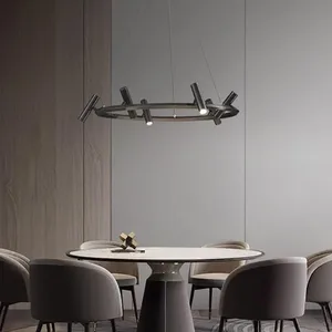 JACKSUN Nordic Minimalist Linear Light Designer Adjustable Head Grand Living Room Light Restaurant Ring Light with Spotlights