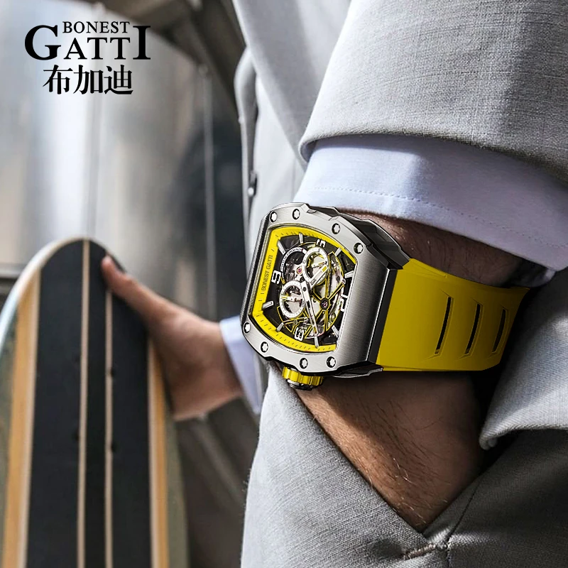 Bonest Gatti Luxury Brand Automatic Skeleton Men Watch with 316L  Stainless Steel Mechanical Movement Watches BG9903-A6