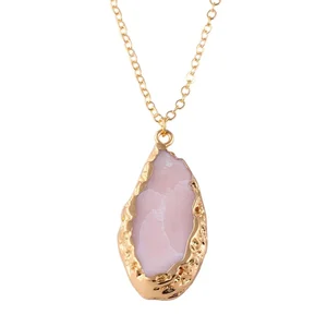 Custom Wholesale Pendant Necklace Stones clear Quartz Natural Crystal Healing Stone Jewelry Gold Plated