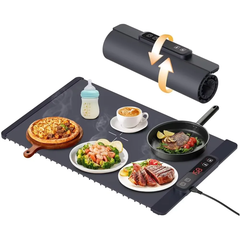 柔軟な巻き取り可能なシリコン食品ウォーマー スマートホーム パーティー 多機能 折りたたみ式 食品ウォーマー 加熱保温 食品配膳ボード 2