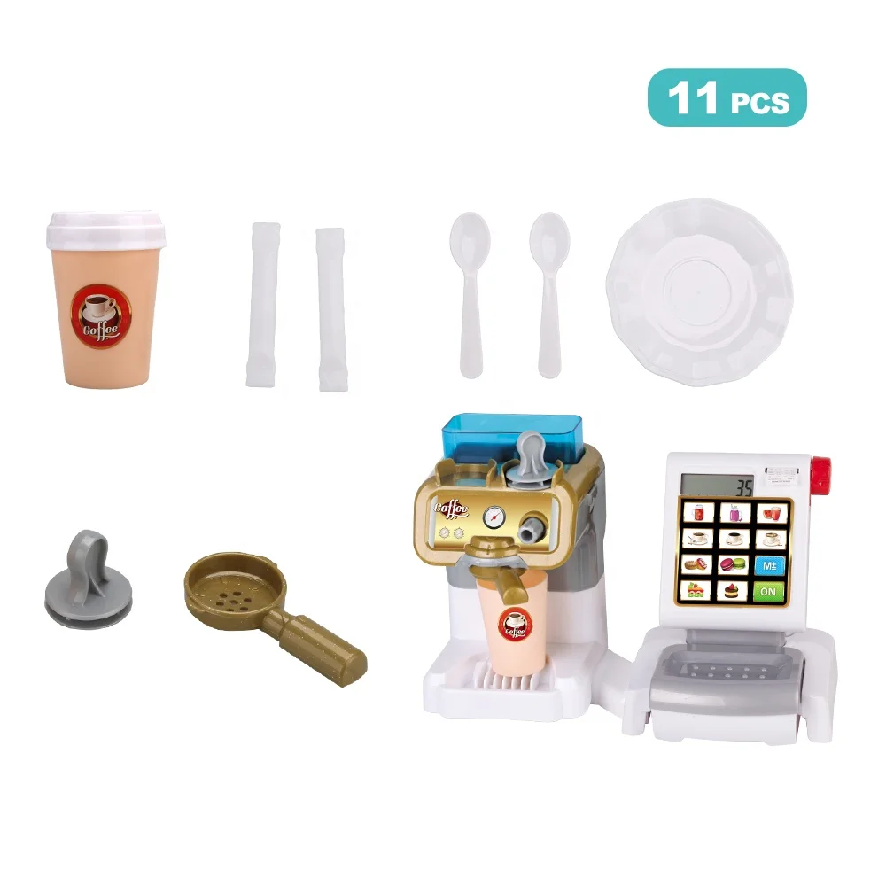 Negozio Giocattolo 44 Pezzi Per Bambini, Macchina Del Caffè Elettronica Con Luci E Suoni, Registratore Di Cassa, Cibo Finto E Soldi Giocattolo - 2