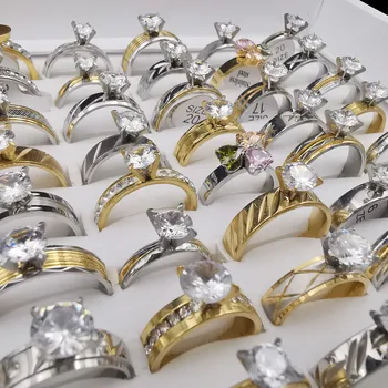 Amazon Hot Sale Diamond Pave Stainless Steel Ring Waterproof Stainless Wedding Rings Women Bulk Ring Wholesale