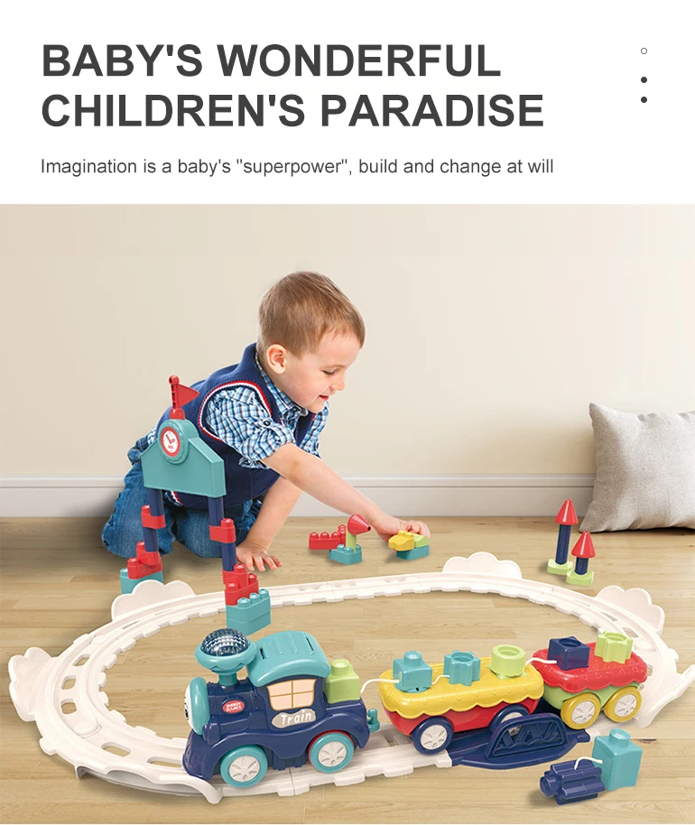 Chengji Large Particle Train Building Block Sets DIY Block Train Battery Operated Train Track Set Toy With Light And Music