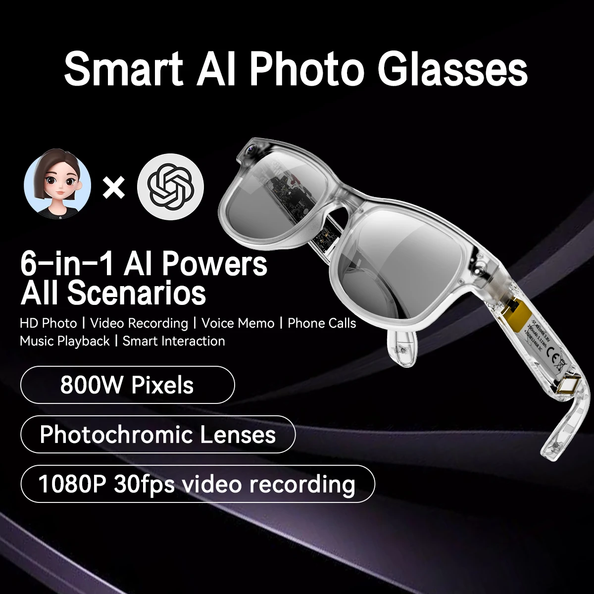 AI Smart Sunglasses AIMB-G2 8-Megapixel Camera 3 in 1 Lenses Anti 