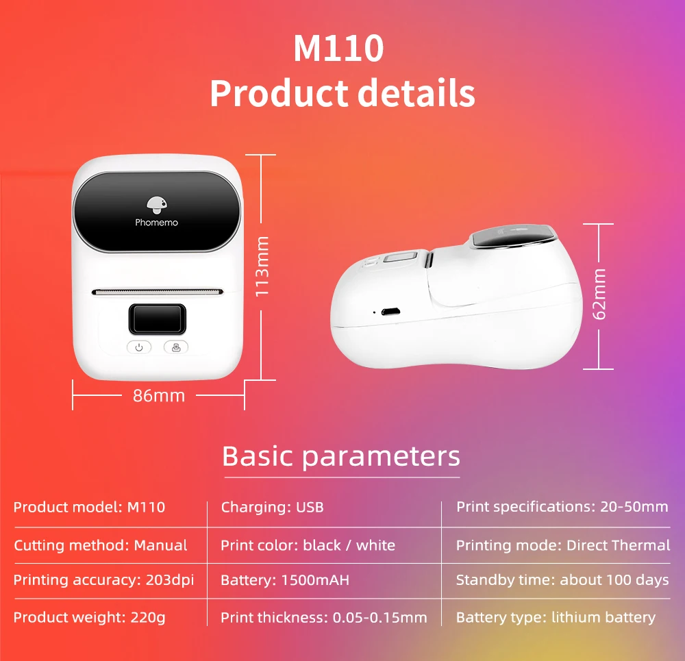 Phommemo M110 Mini Stampante Termica Portatile Per - Foto 5