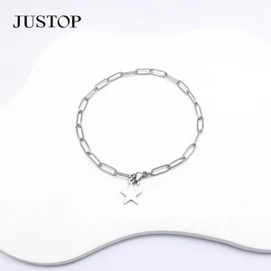 Fashion Electroplated Stainless Steel Thick Chain Bracelet with Silver Star Lady Charms Personalized Style Charm Bracelets