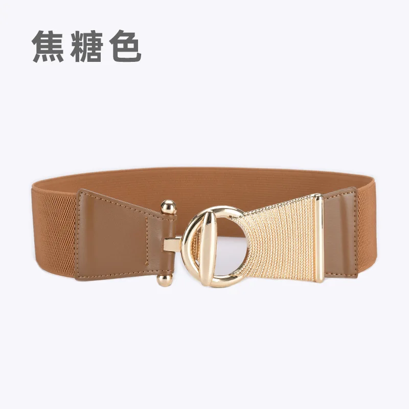 Elastic Wide Belt for Dress Metal Buckle Women Leather Belts