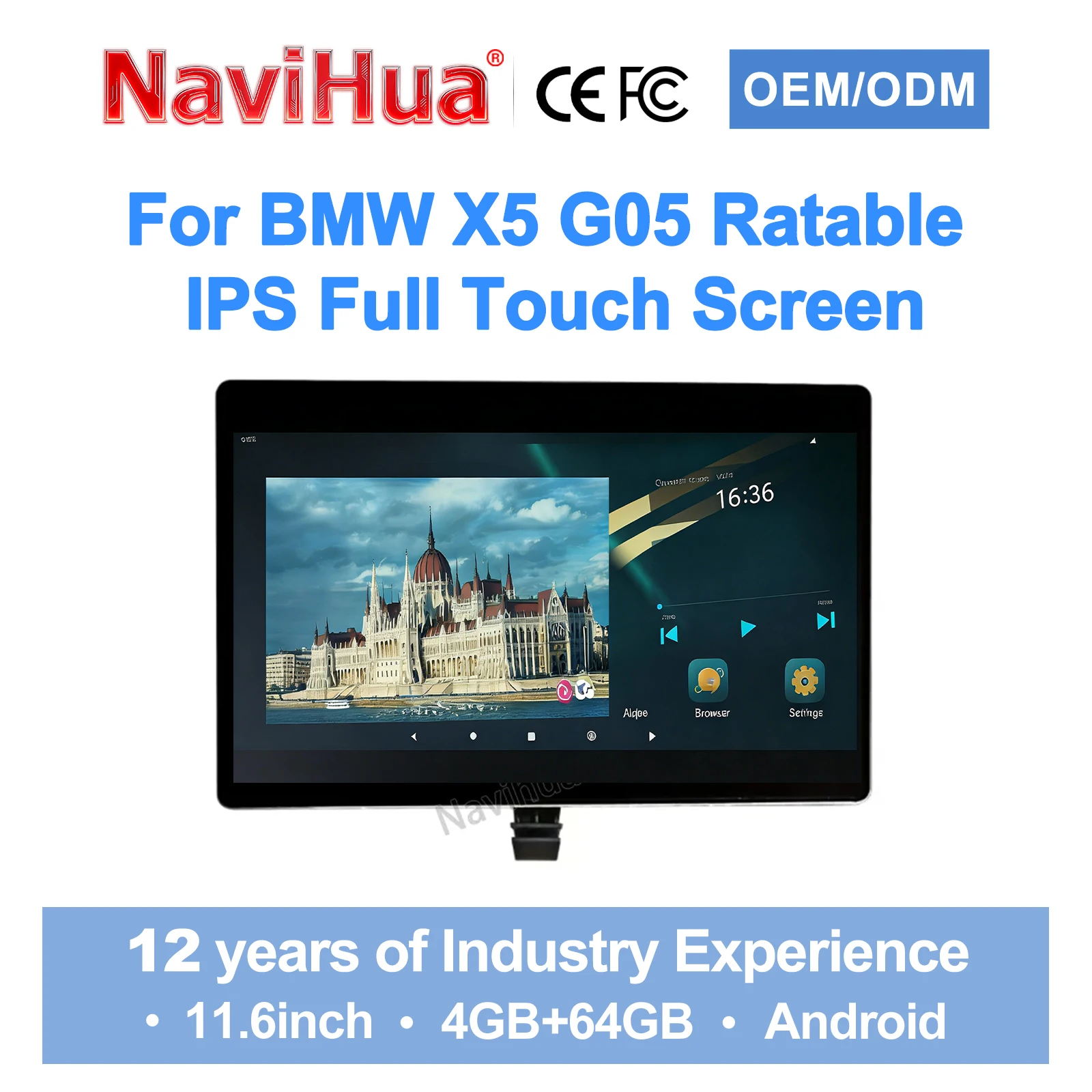 Navihua Android Car Back Seat Headrest Monitor Multimedia Rear Seat Entertainment for BMW X5 G05 Ratable IPS Full Touch Screen