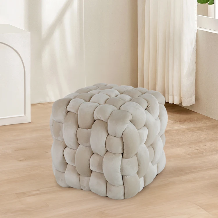 Modern Nordic Luxury Small Upholstered Ottoman Foot Stool Soft Ottoman Pouffe