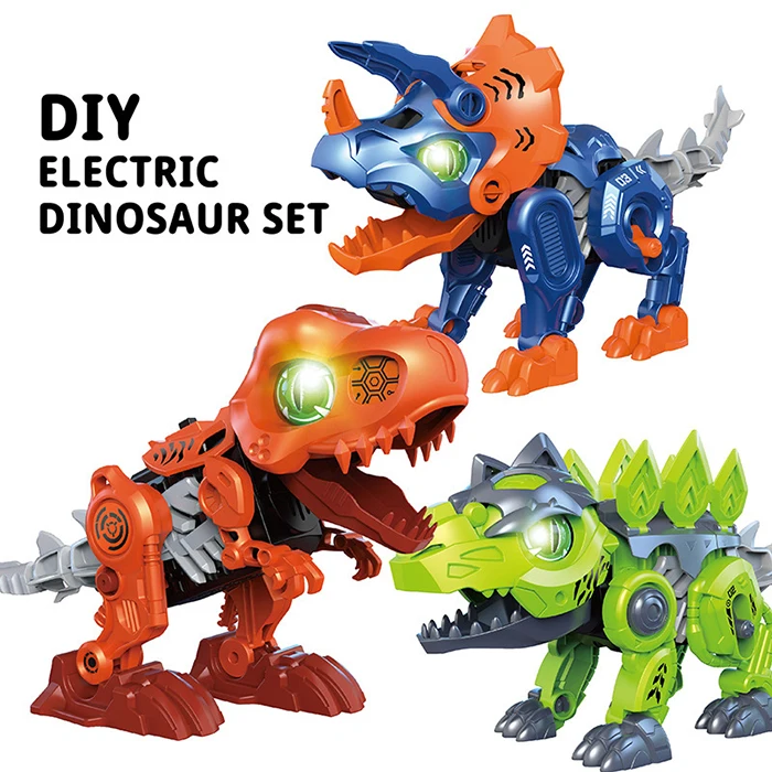 Assembled Dino Robot Toy Electric Simulation Dinosaurs Construction Building STEAM Toy Science Educational Stem Toy for Kids