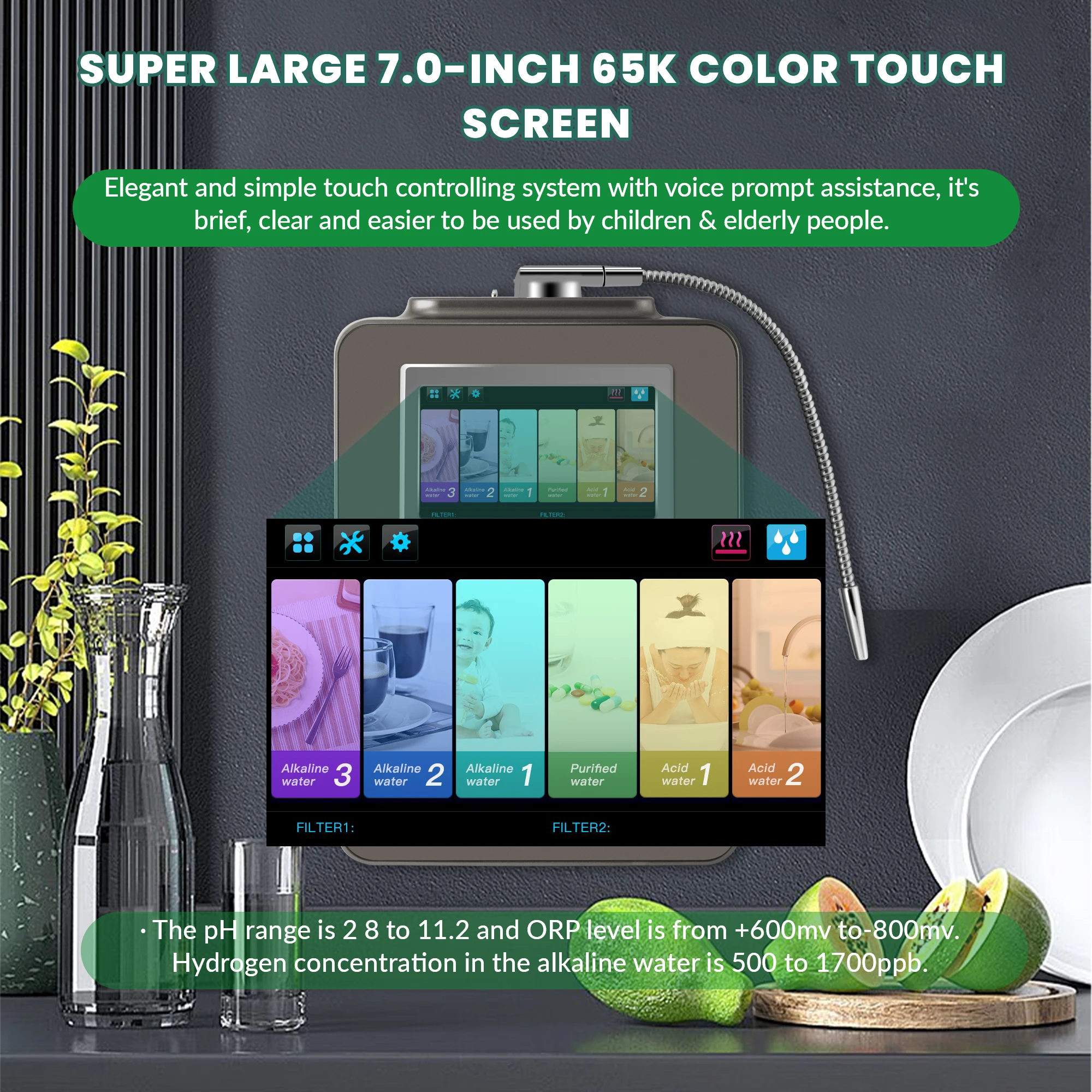 Hydrogen Water Generator 8  Above-Counter Extreme -PL Platinum-Coated Titanium Plates Electric Powered Household EHM-959