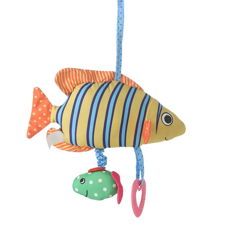 Baby Pushchair Hanging Toy 0+ Months Plush Fish Teether Toy Crib Hanging Mobile Rattle
