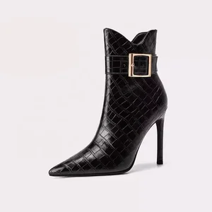 Women's Winter Fashion Stiletto Ankle Boots Zipper High Heels with Pointed Toe Breathable Leather Snow Boots for Ladies