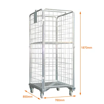 L760XD850XH1870 Quality Collapsible Folfing Metal Storage Roll Cage on Wheels Cage Trolley Rolling Container for Supermarket