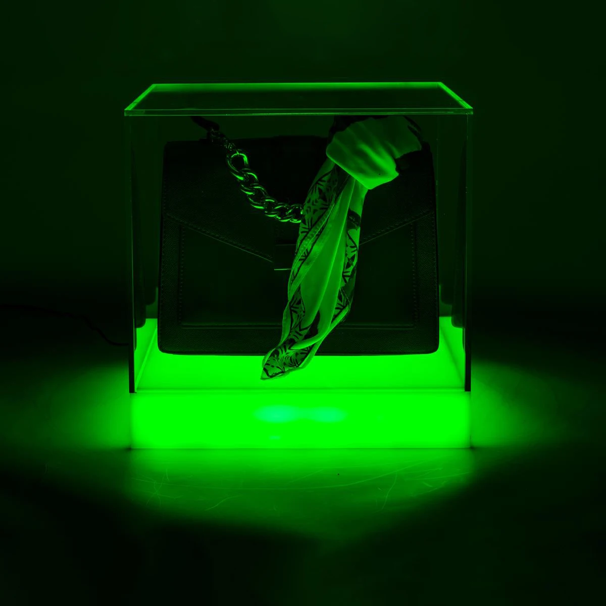 Countertop LED Lighted Large Display Showcase Acrylic Display Cube With Color-Changing Base