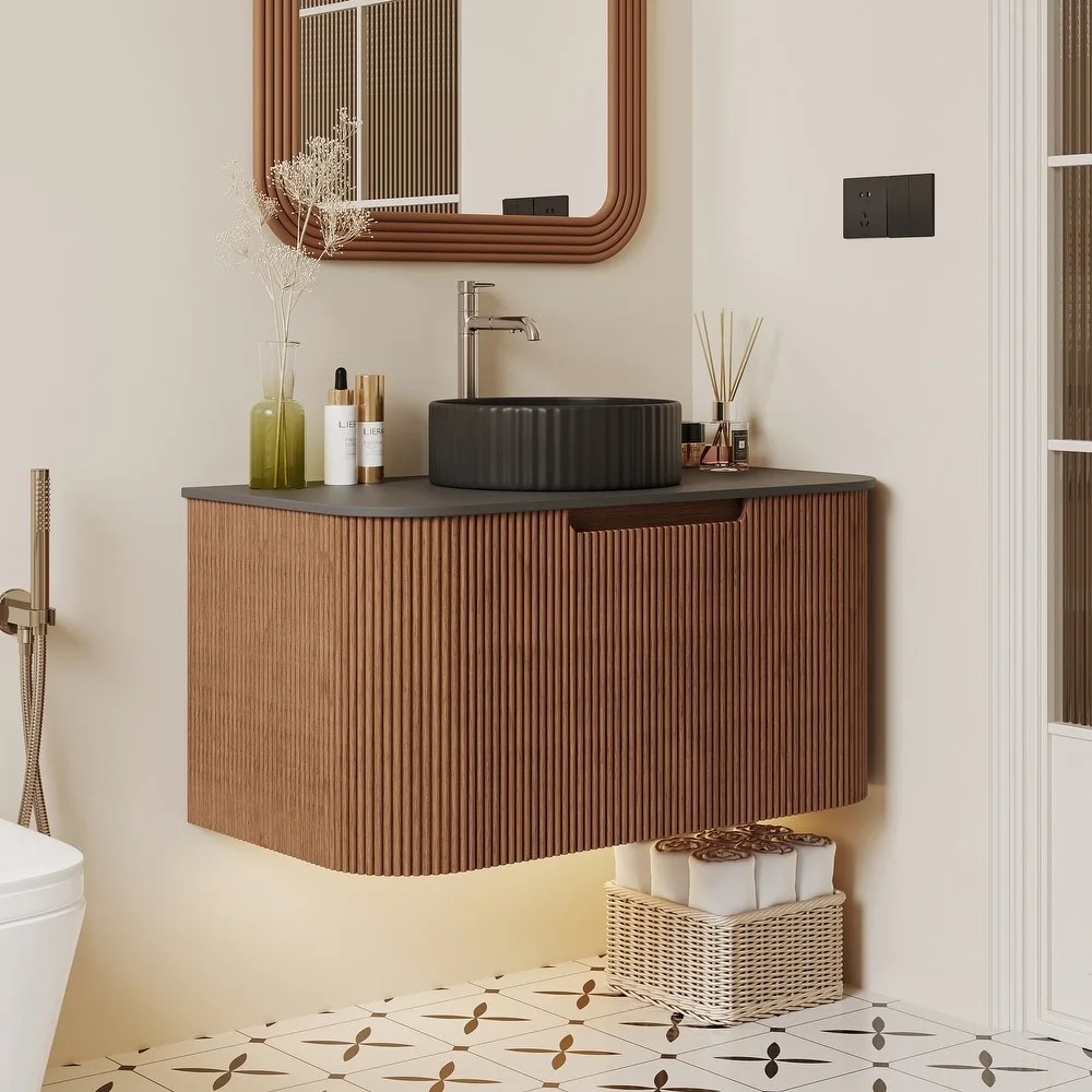 product high quality modern minimalist wall mounted household style textured vanity bathroom cabinet with sink-7