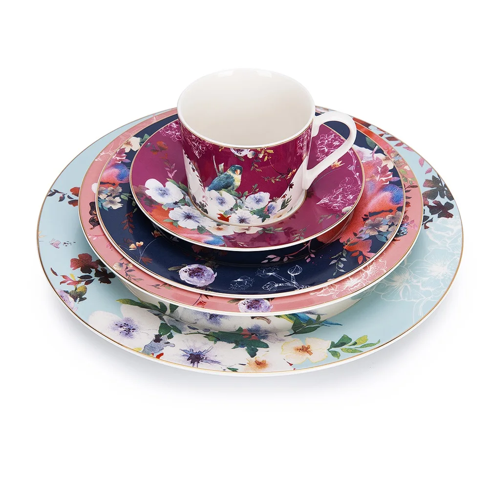 Parrot Butterfly Flower Porcelain Tableware Dinner Set