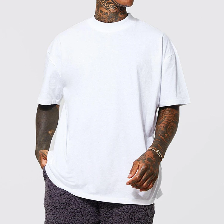 Custom High Quality Men Mock Neck Plus Size Tshirt 100 Cotton