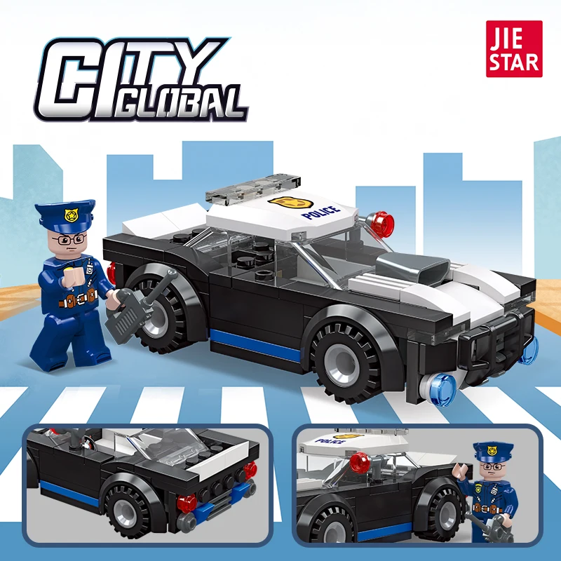 JIESTAR TOYS Children Diy Construction Mini Police Toy Car Building Block  Kit Boys Promotional Small Toy Car Kids Building Block