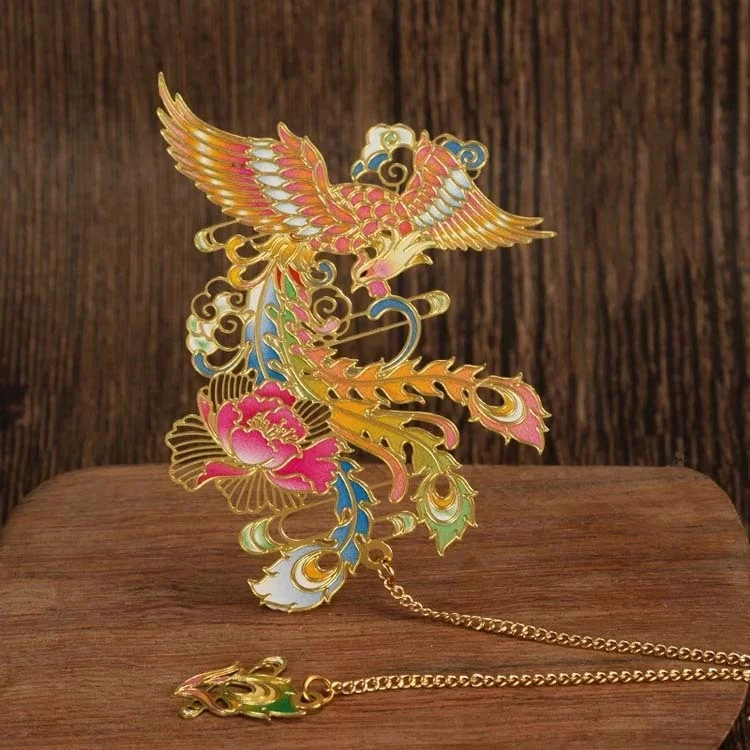 Custom Chinoiserie Bookmark Metal Chain Book Marks Dragon Phoenix Deer Bookmark