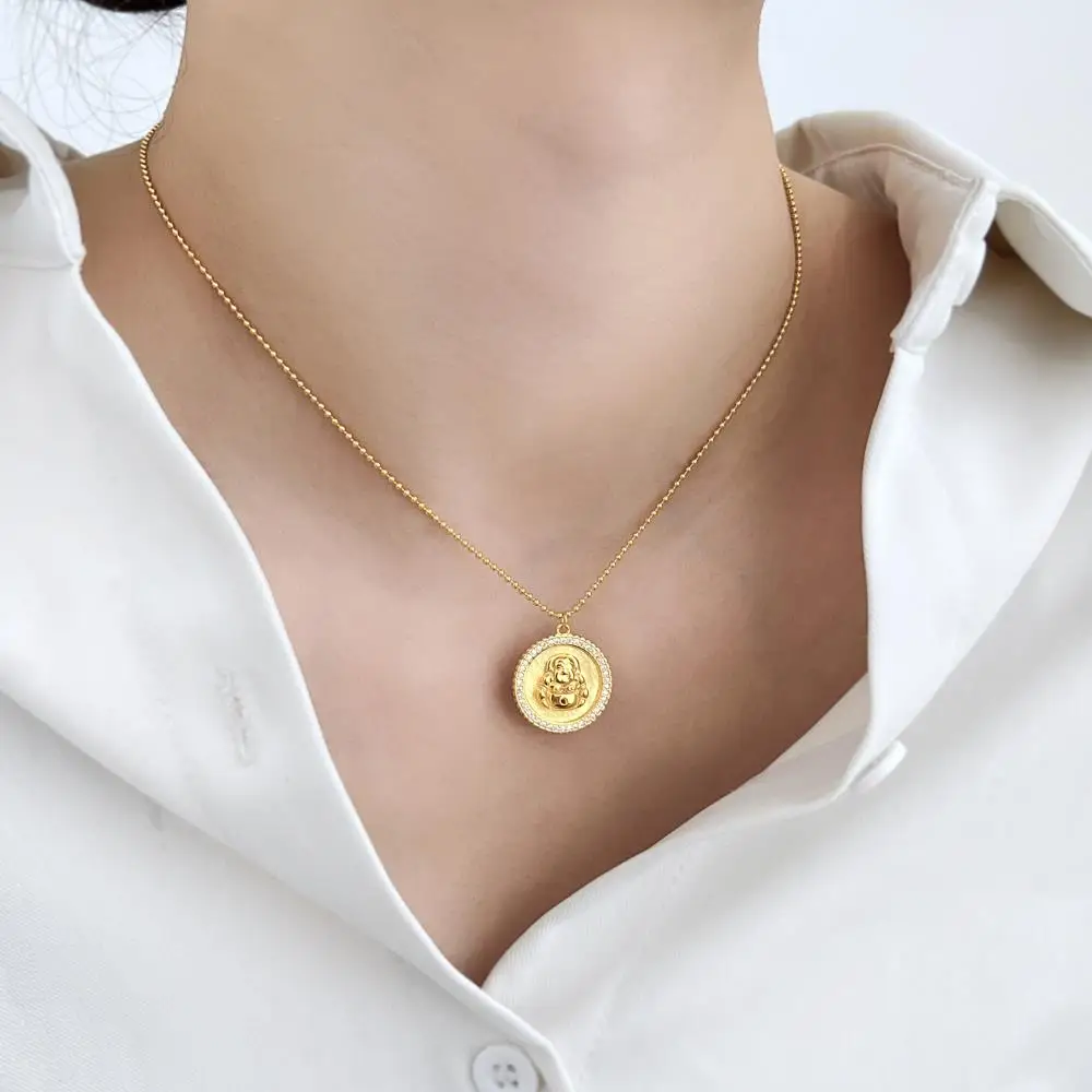 KAKODIY Women's Fashion Gold Plated Luxury Fashion 925 Sterling Silver Round Pendant Jewelry Necklace detail 2