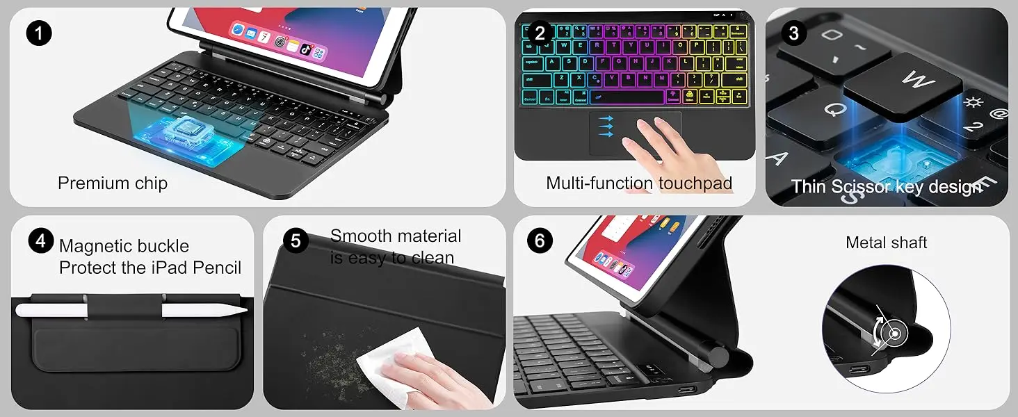 7th gen keyboard case with trackpad rgb backlit keys  cantilever magnetic stand-5