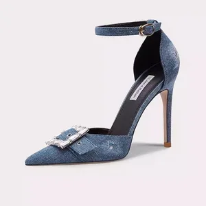 Designer High-heeled Sandal Fashion Girls Custom - Made Denim Upper Pointy Stiletto Heels Dress Pumps