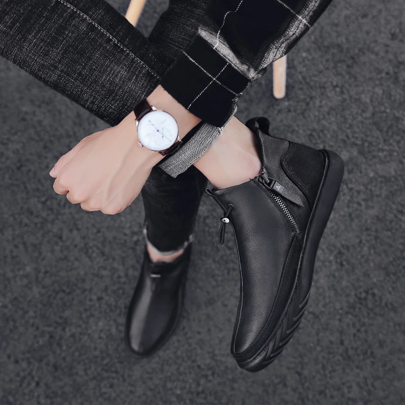 new men's casual shoes Plush single shoes large leather shoes with soft soles