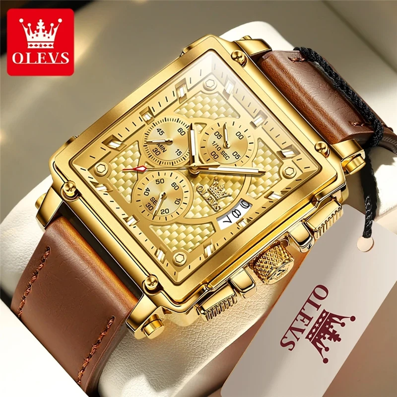 OLEVS Top Brand Men's Watches Luxury Square Quartz Wrist Watch Original  Waterproof Luminous Chronograph Watch for Men Relogio