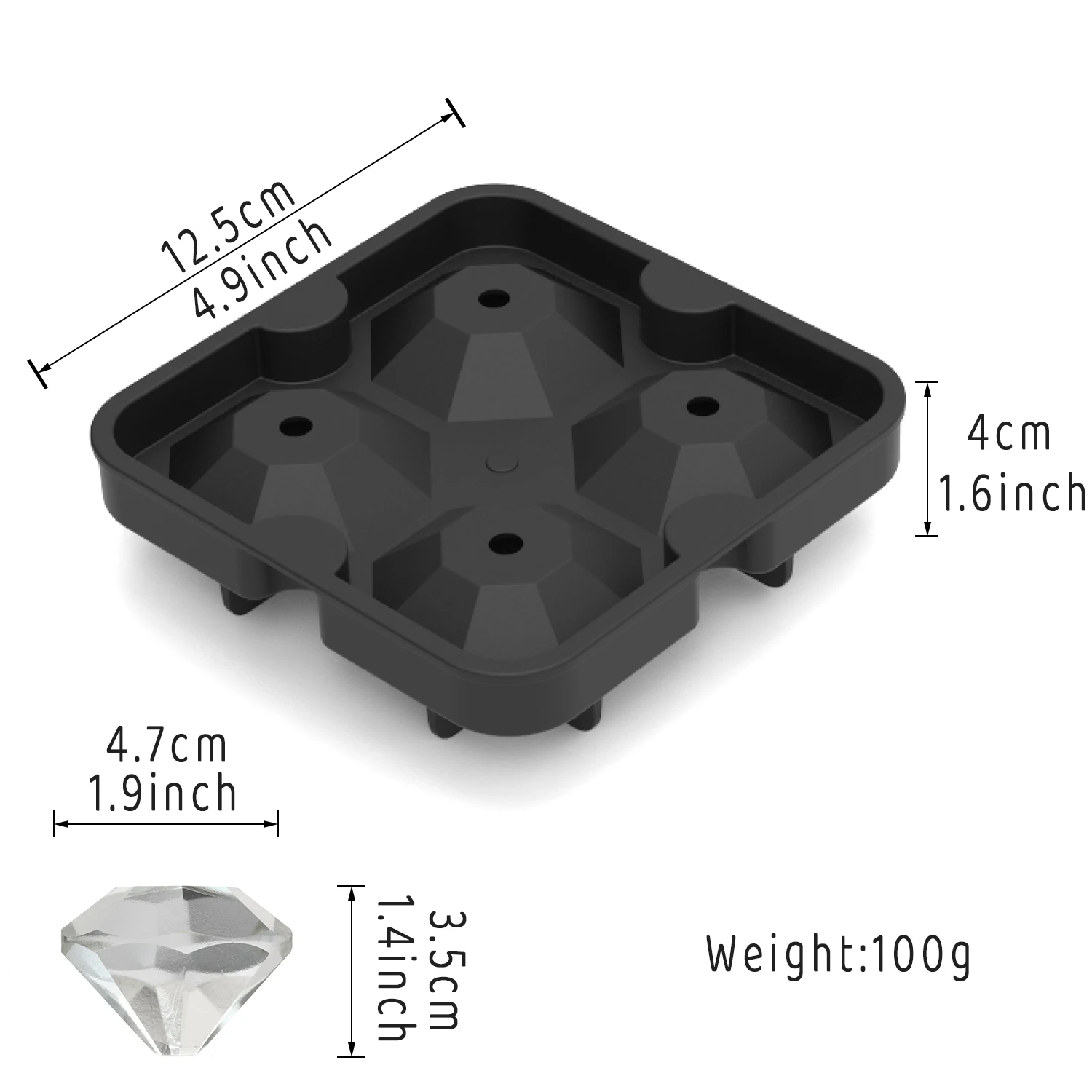 Factory Made Diamond Shape Silicone Ice Cube Tray