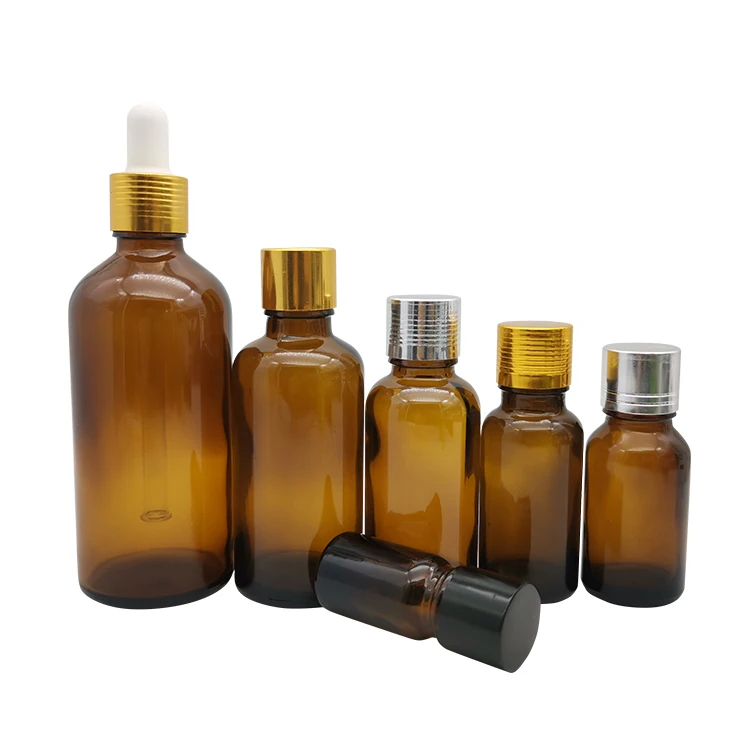 Serum 2oz 4oz Amber Glass Boston Round Bottle Silk Screen Printing
