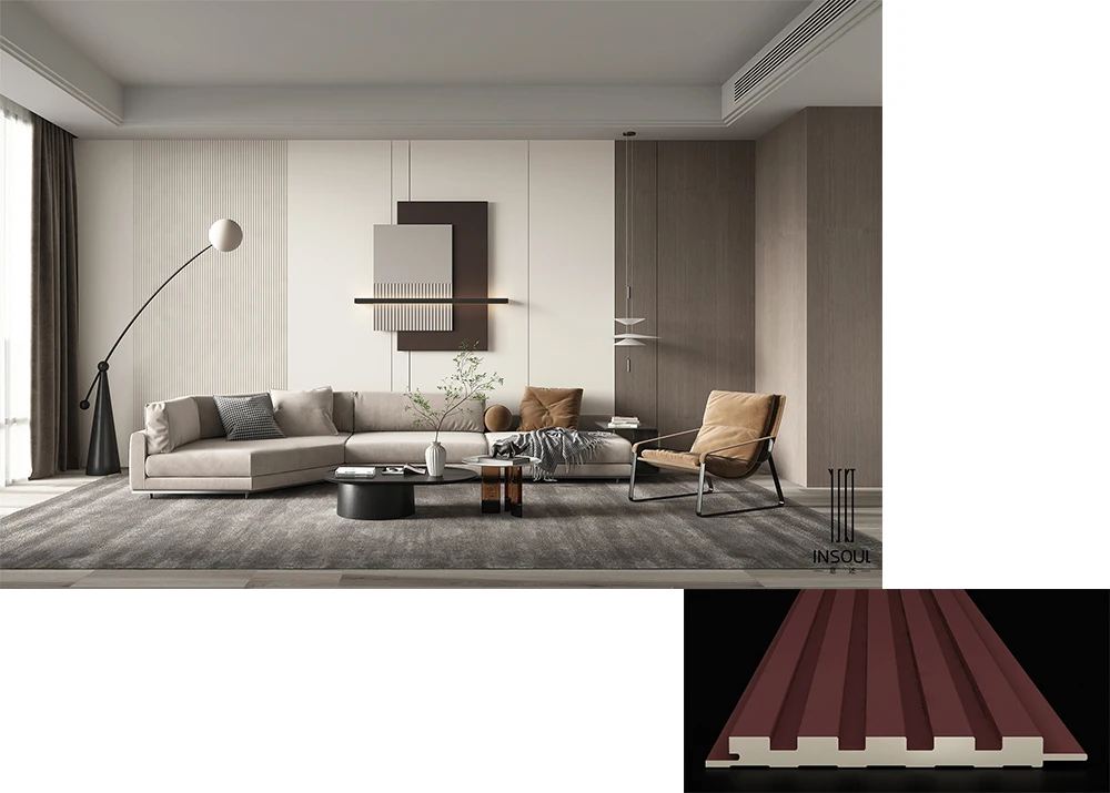 Indoor Pastel Colors Slat Wood Fluted Cladding End 3D PVC WPC Wall ...